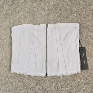 Emerson Lang Women's White Jean Denium Corset Top with Zipper Detail Size L New